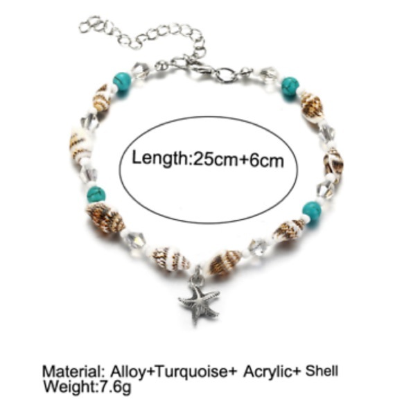 1 LEFT! 🐚 STARFISH & SHELL BEADED ANKLET BRACELET - Picture 4 of 6